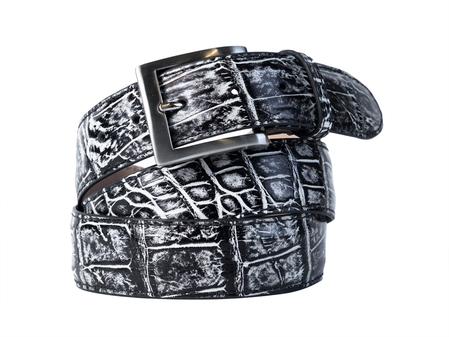 Alligator Skin Handpainted Belt Black/White - The Golf Guys Online