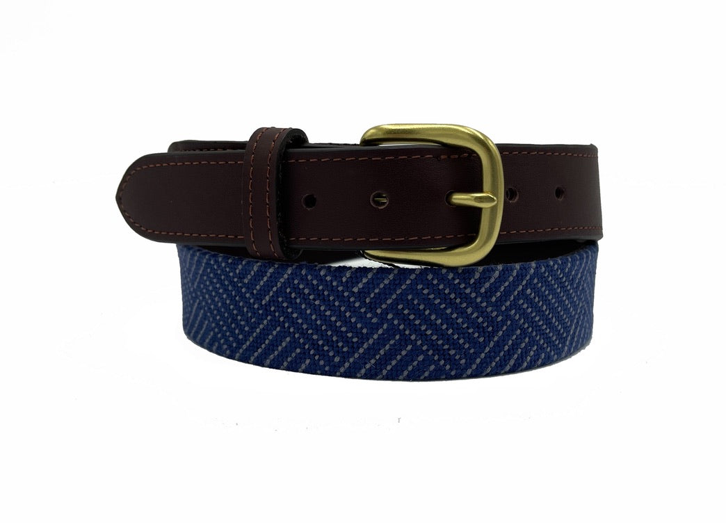 Needlepoint Texture Basketweave Steel Grey and Navy Blue - The Golf Guys Online