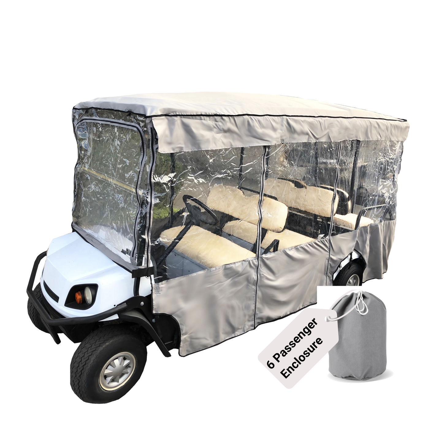 6 Passenger Driving Enclosure Golf Cart Cover fits EZGO 4+2 Bench