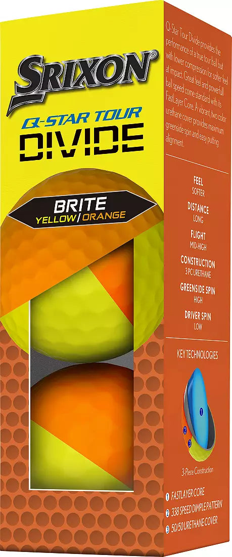 Srixon Q-Star Tour Divide Brite Yellow/Orange Golf Balls