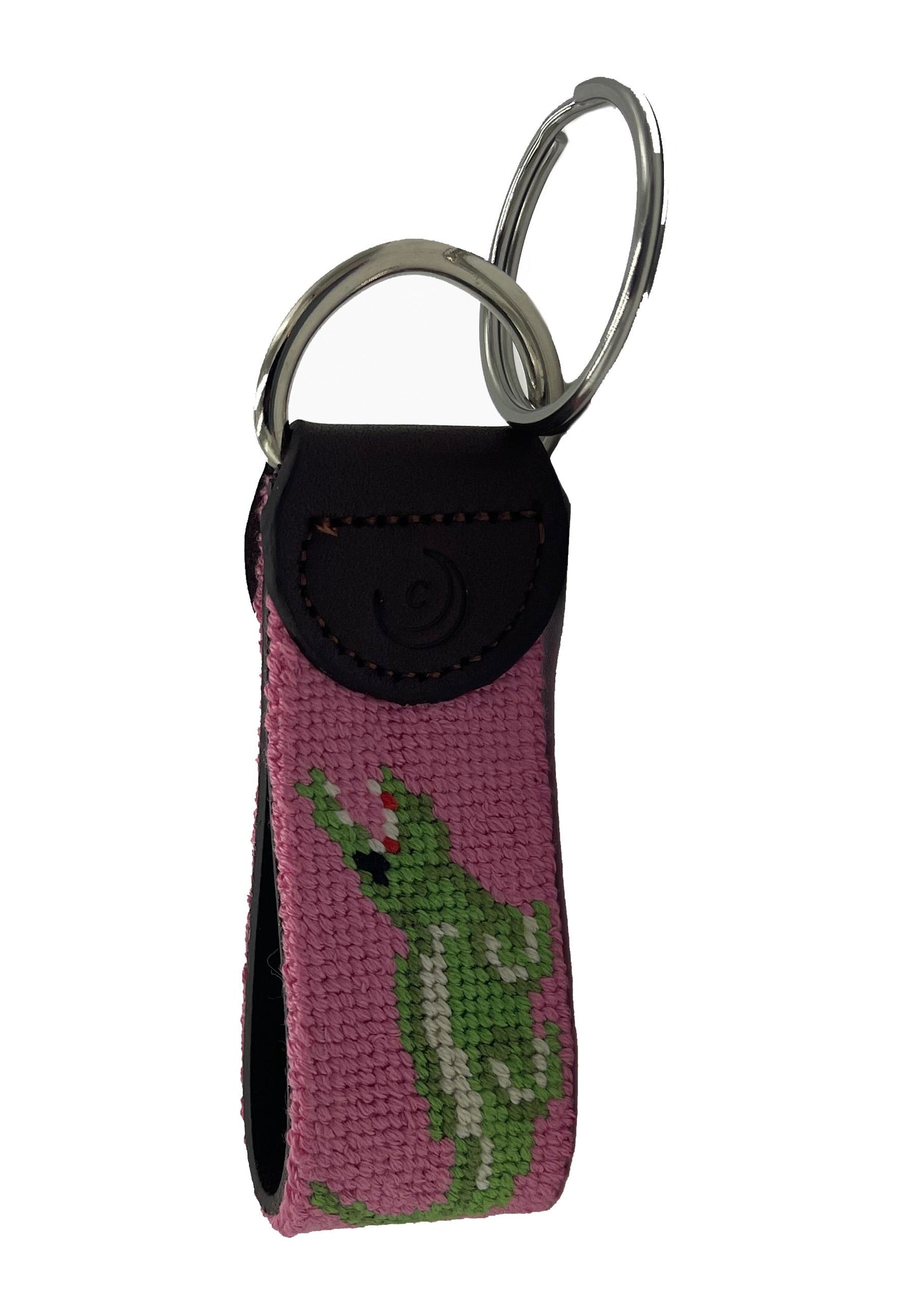 Key Fob - Pink Alligator Hand-stitched Needlepoint - The Golf Guys Online