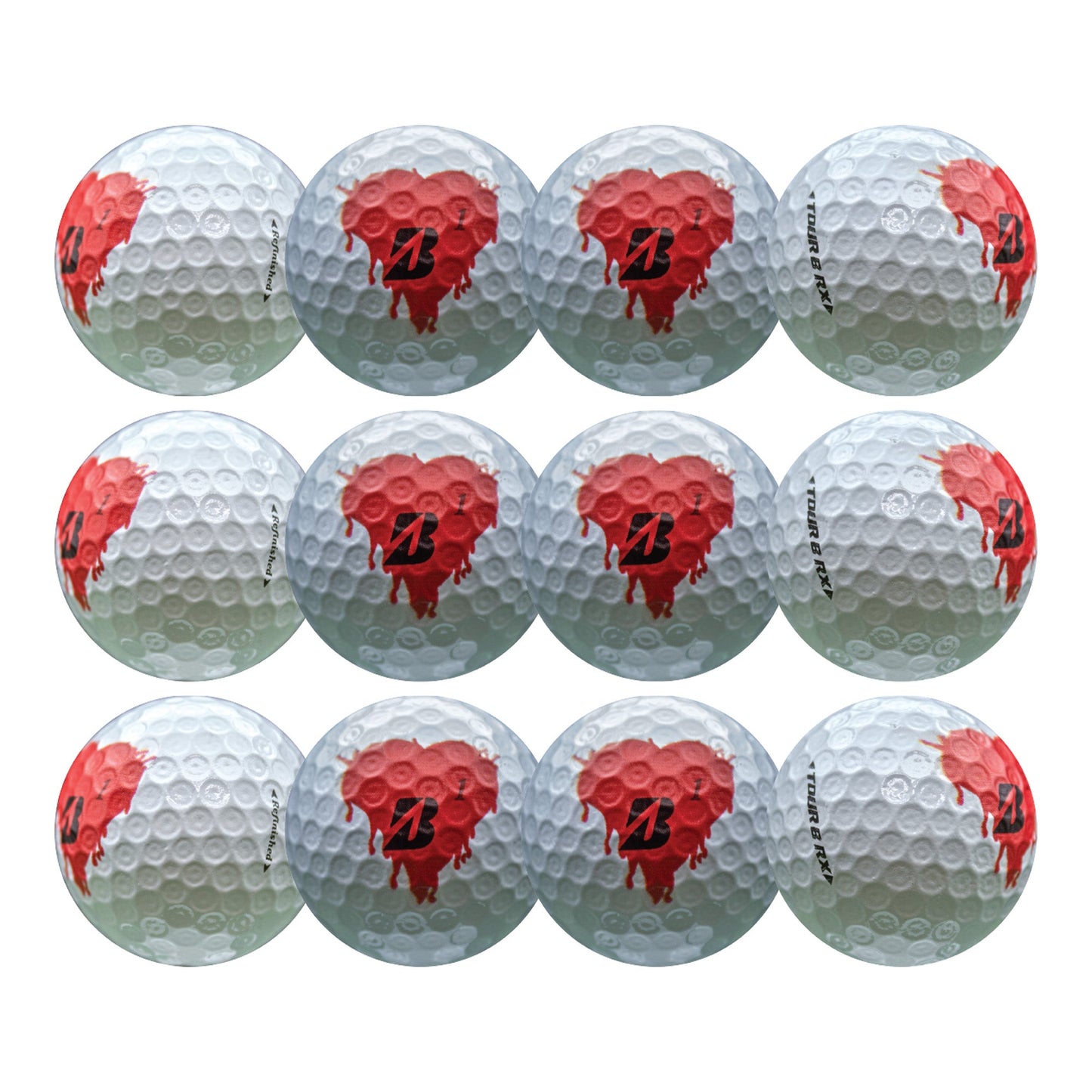 Refurbished Bridgestone Tour B RX Bleeding Hearts Golf Balls