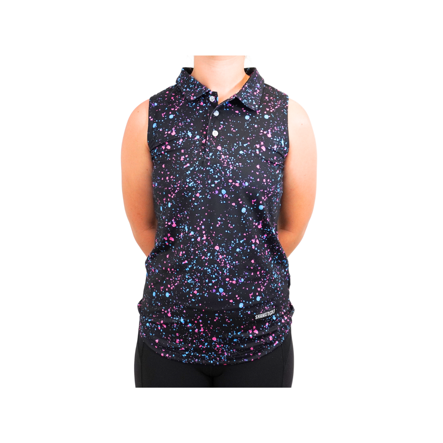 Womens Black Paint Splatter Polo - The Golf Guys Online