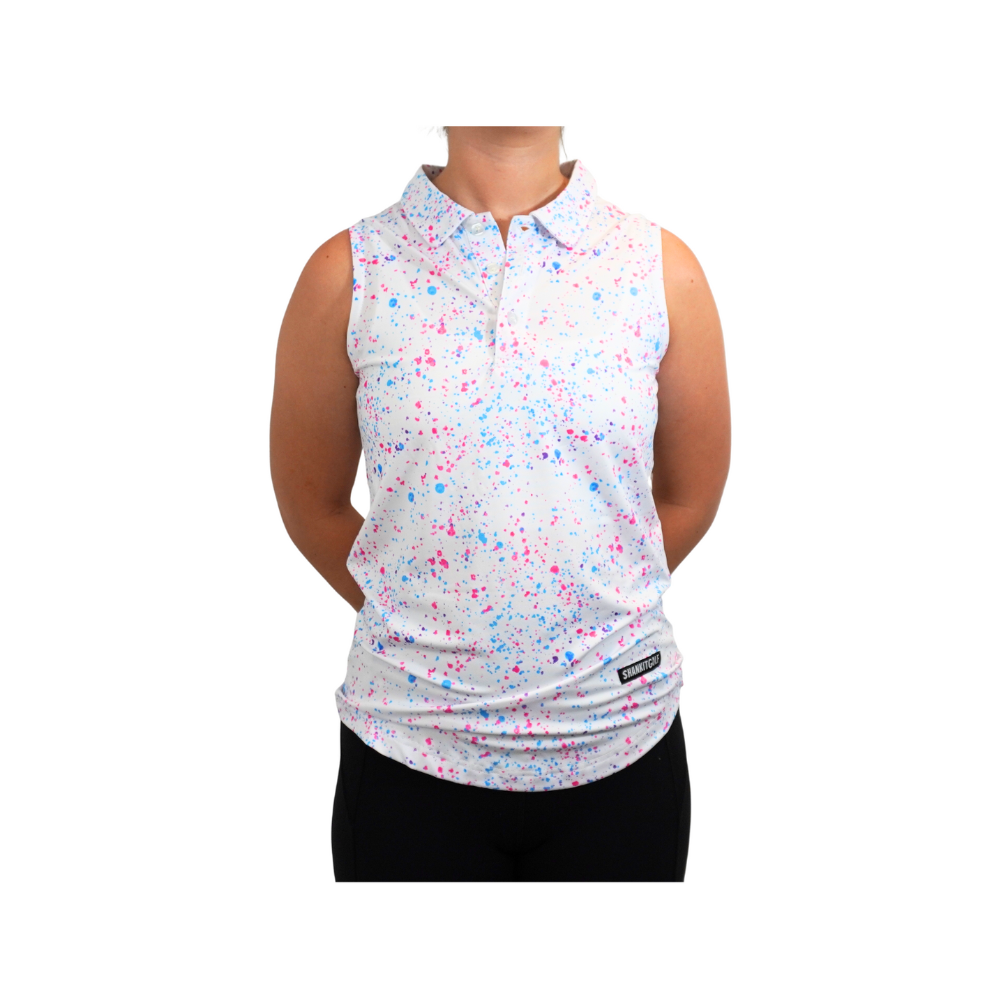 Womens White Paint Splatter Polo - The Golf Guys Online
