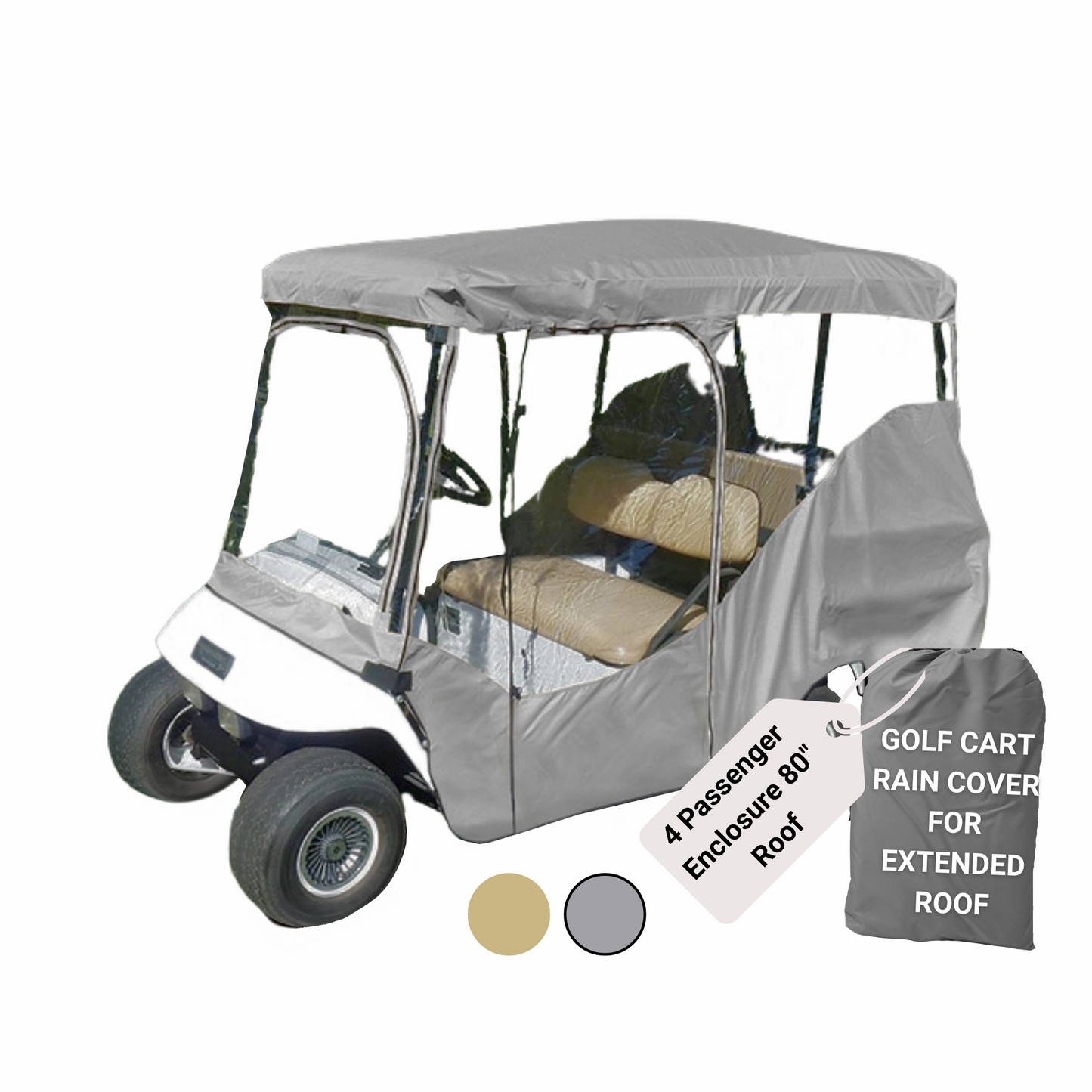 4 Passenger Long Roof Golf Cart Enclosure (Roof Length 80") Grey