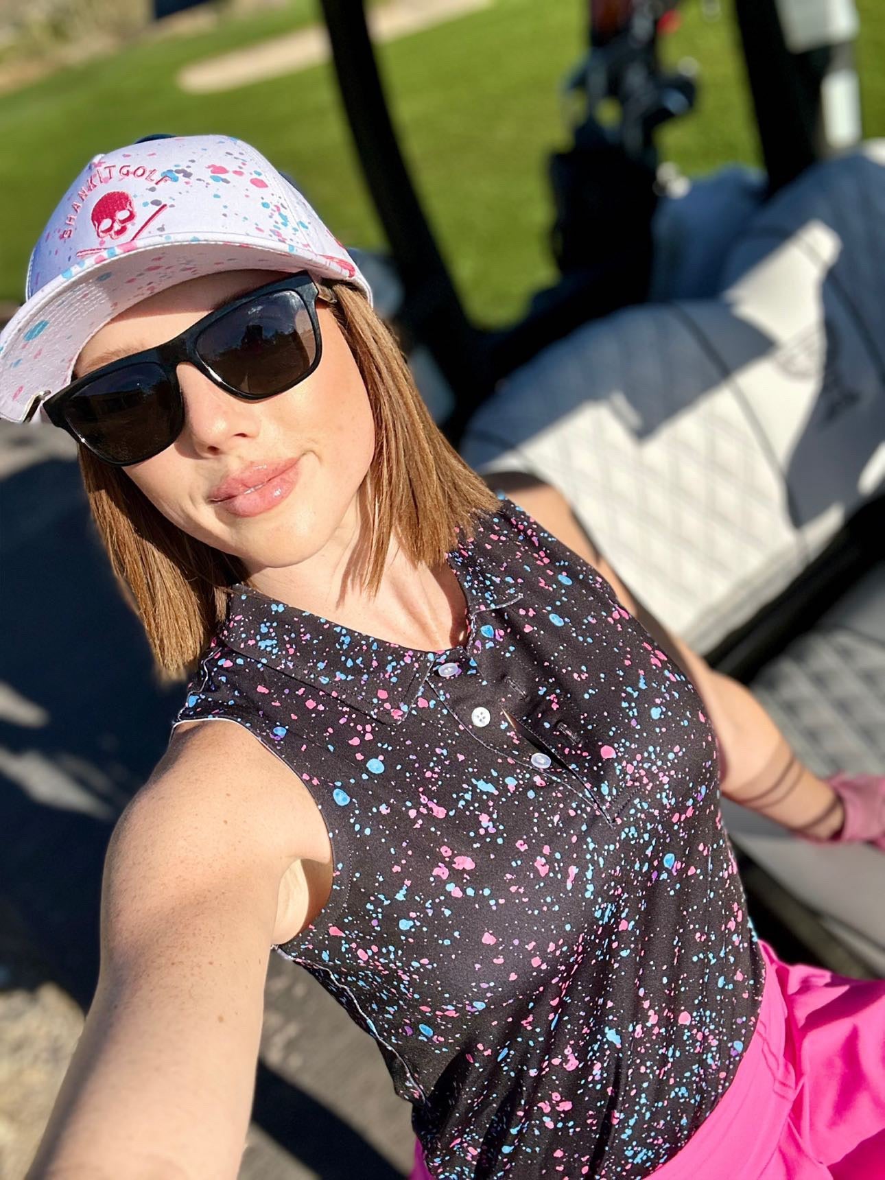 Womens Black Paint Splatter Polo - The Golf Guys Online