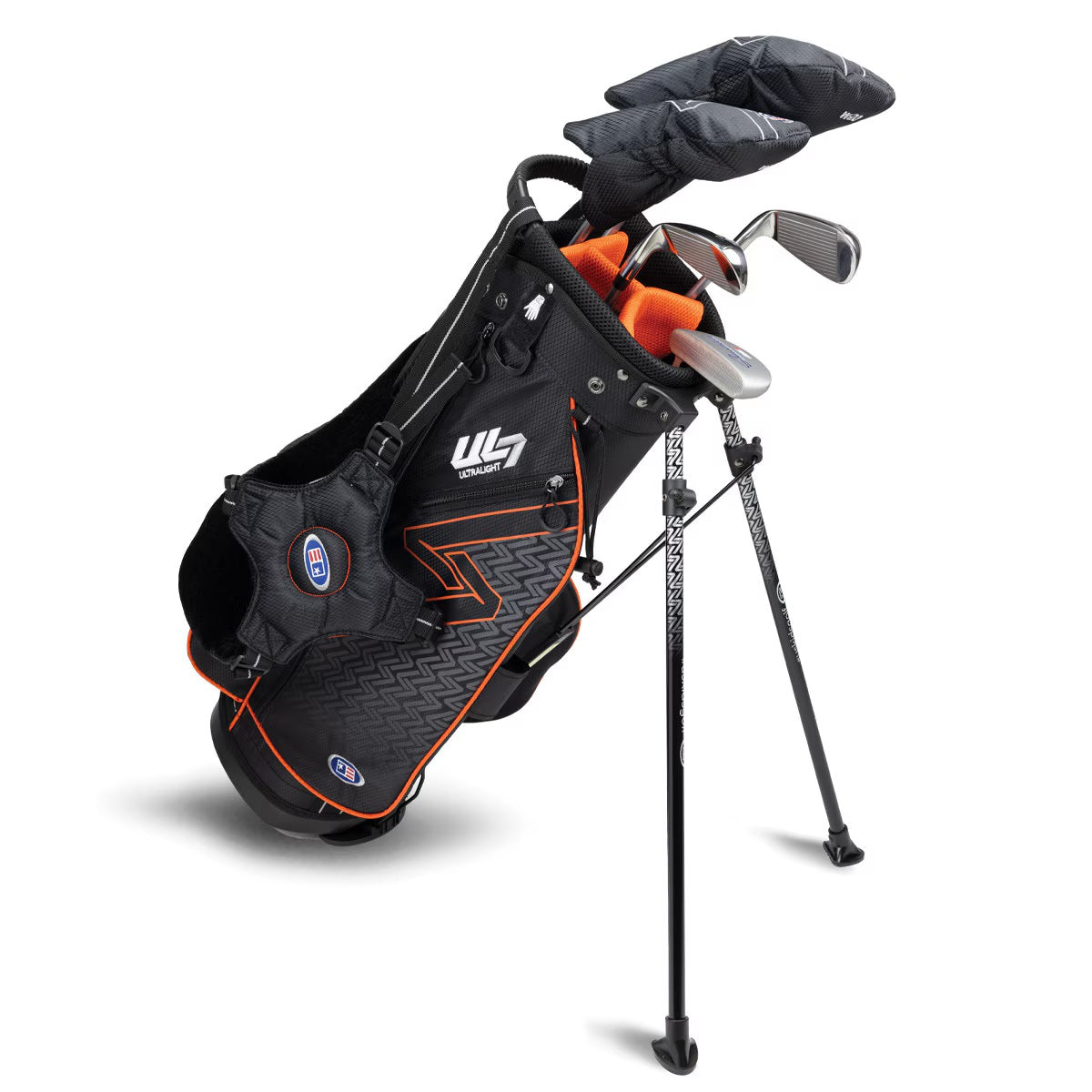 U.S. Kids Golf UL-7 5 Club Stand Set (Approx Age 8, Height 51"-54") Black/Orange Bag - The Golf Guys Online