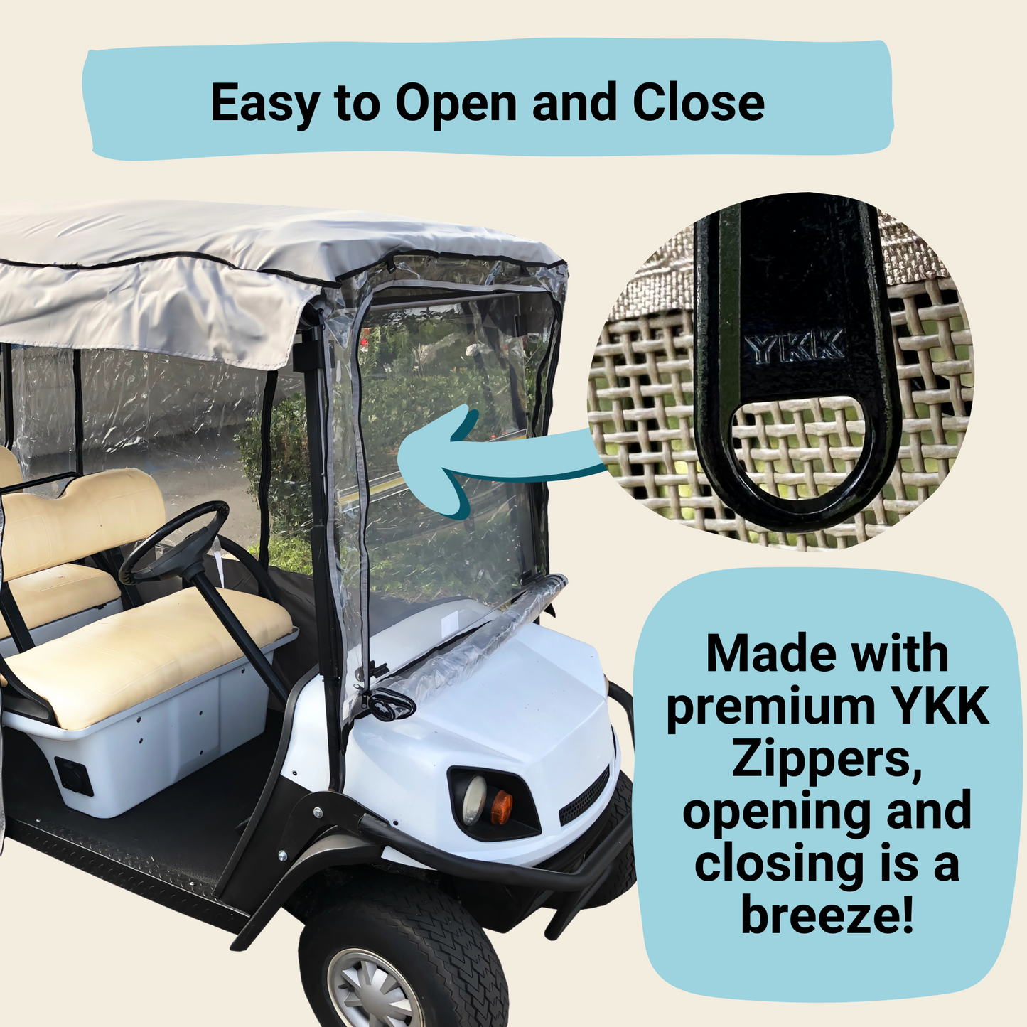 6 Passenger Driving Enclosure Golf Cart Cover fits EZGO 4+2 Bench