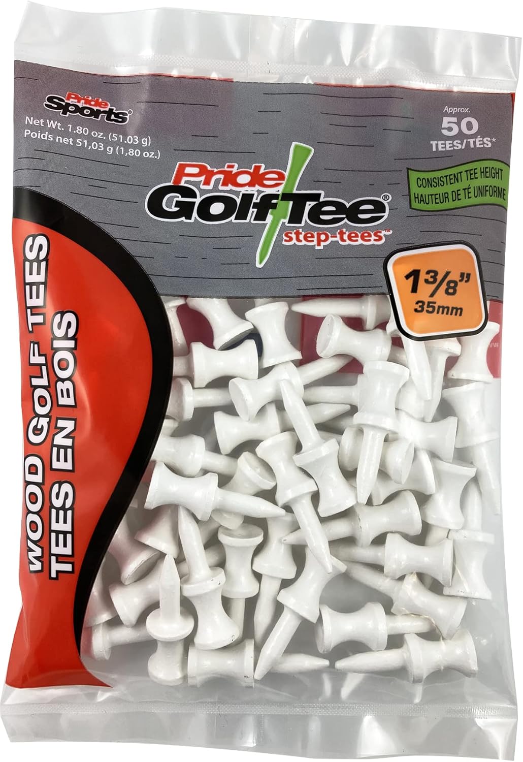Pride Sports 1 3/8" - 50 Count White Step Tees - The Golf Guys Online