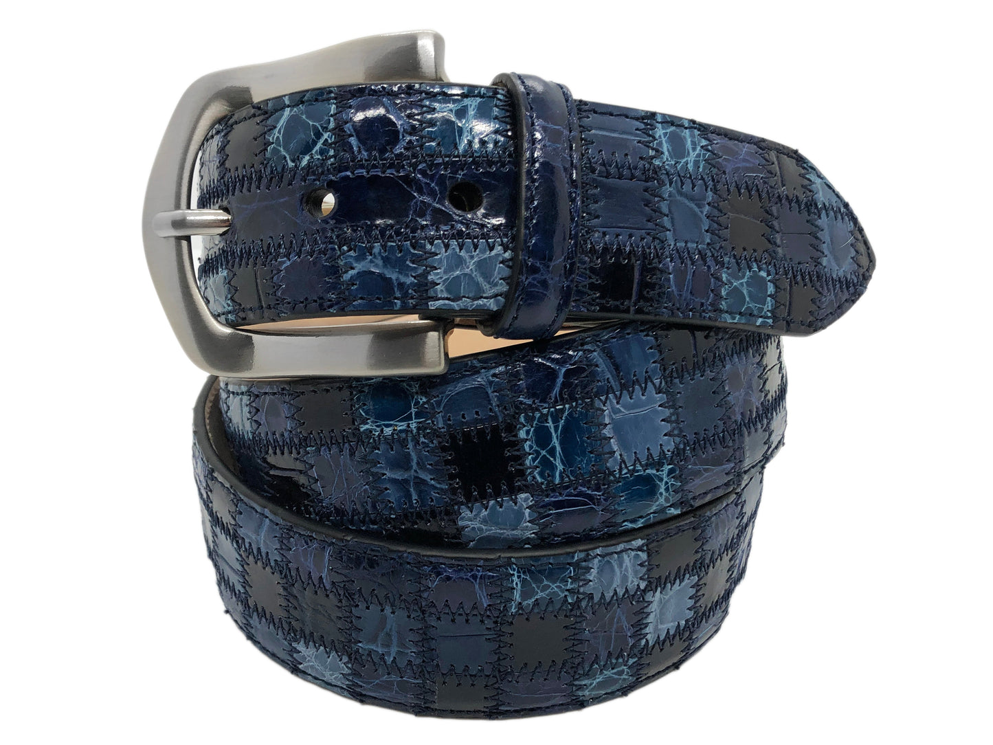 Alligator Caiman Lizard Multi-skin Patchwork Belt Blue - The Golf Guys Online