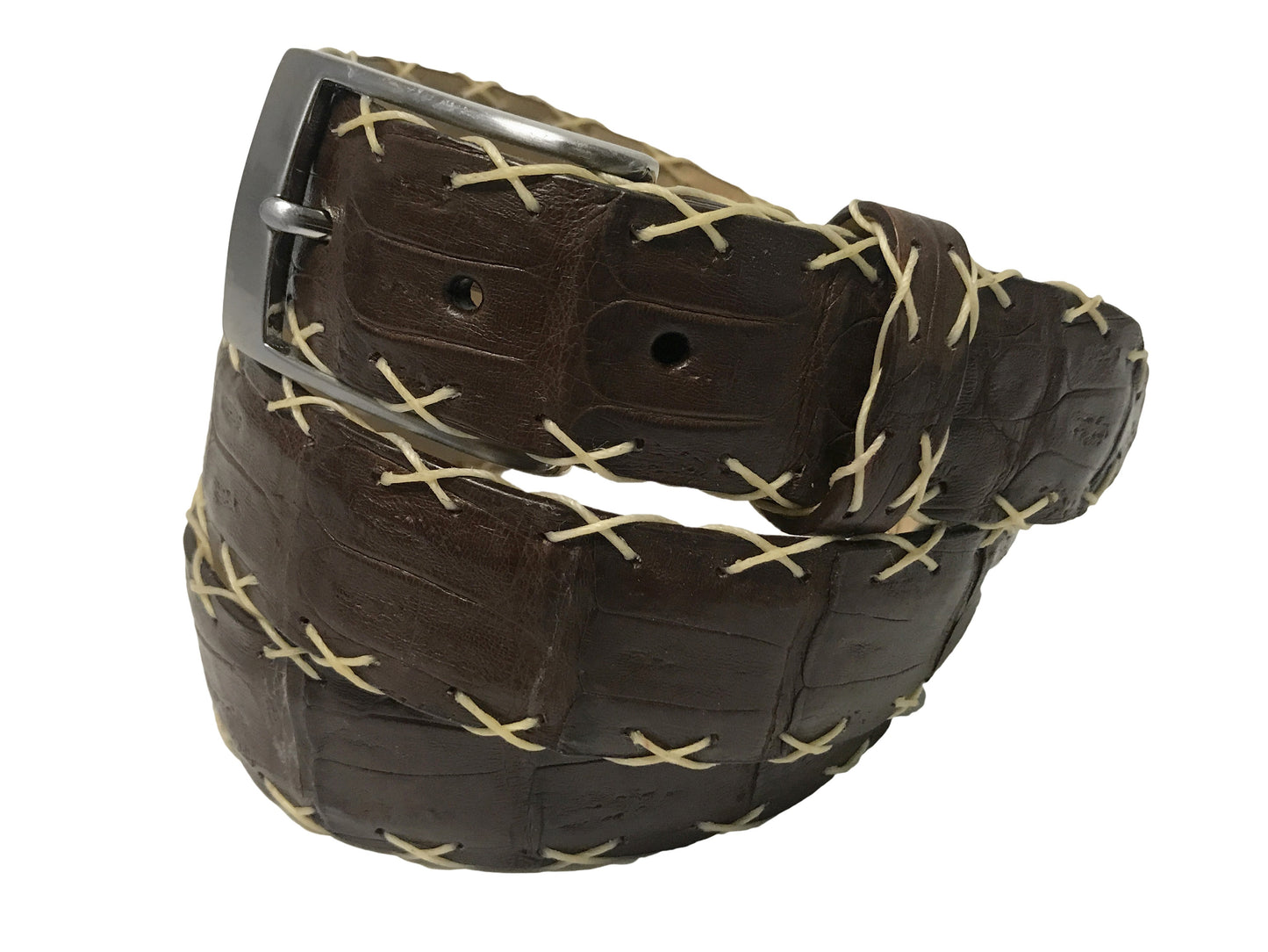 Caiman Skin Cross Stitch Belt Brown - The Golf Guys Online