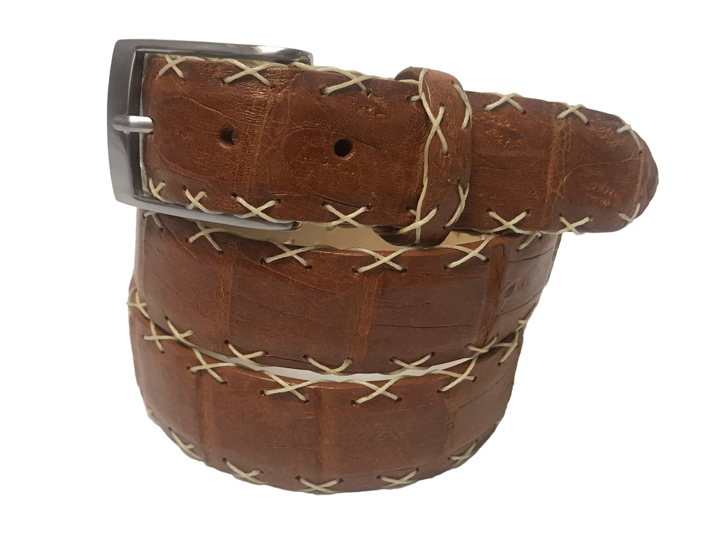 Caiman Skin Cross Stitch Belt Cognac - The Golf Guys Online