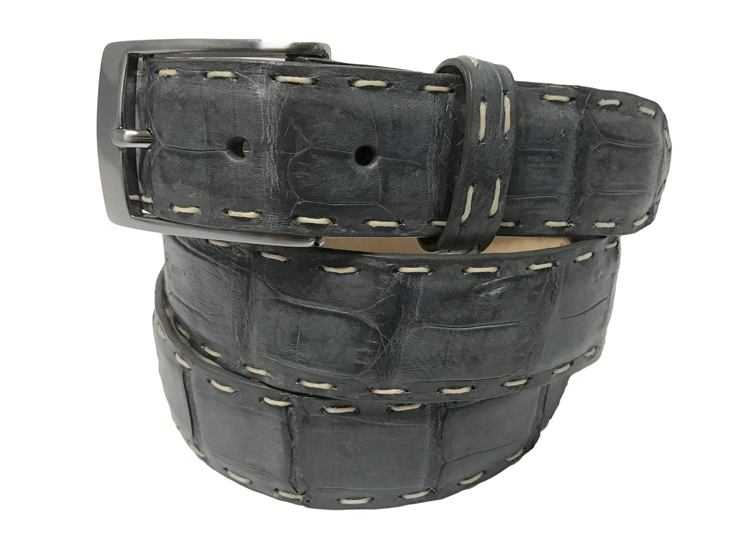 Caiman Skin Pick Stitch Belt Gray - The Golf Guys Online