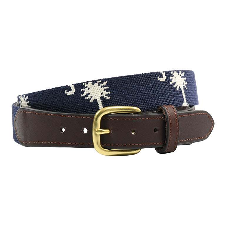Charleston Belt Carolina Crescent Palmetto Hand-stitched Needlepoint Belt - The Golf Guys Online