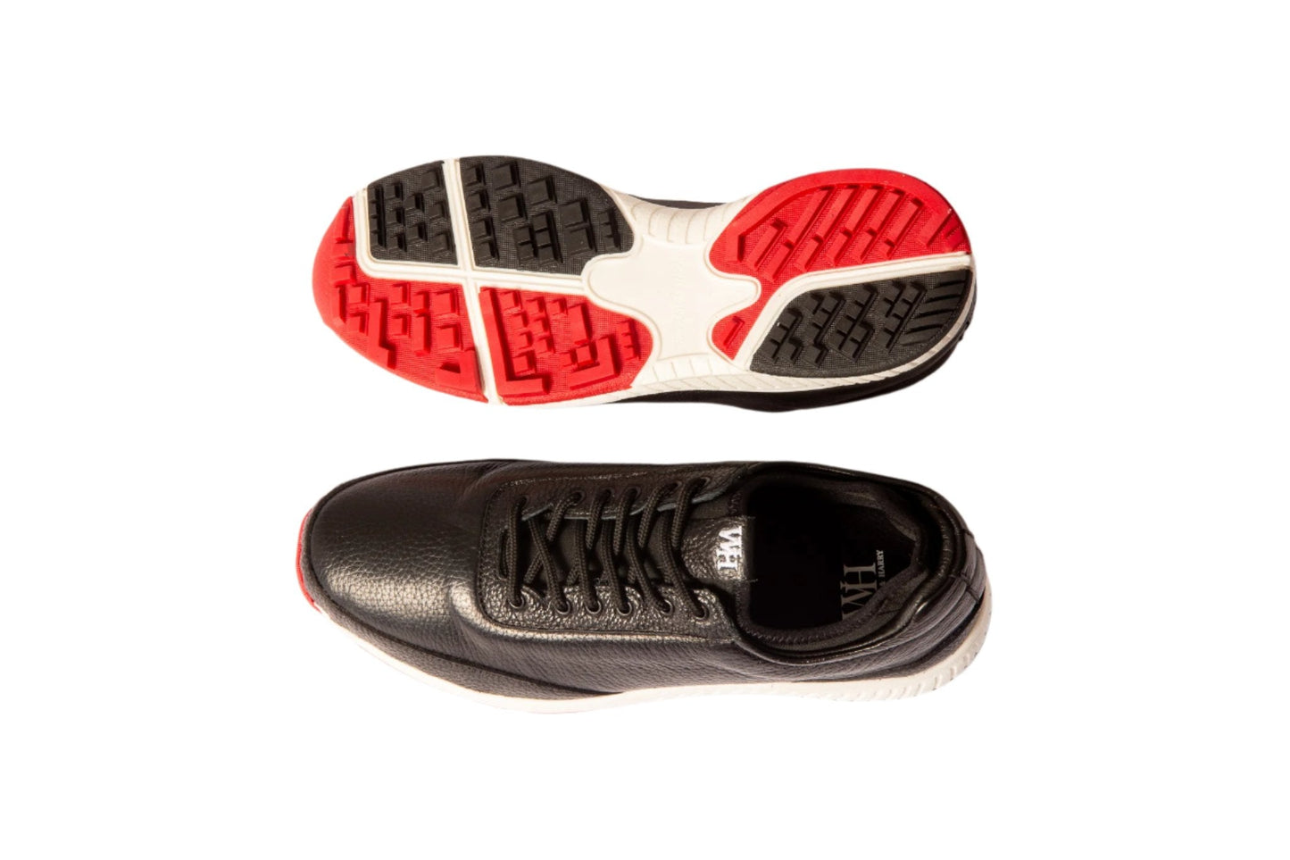 W&H Ace - Deerskin Men's Golf Shoes in Black & Red