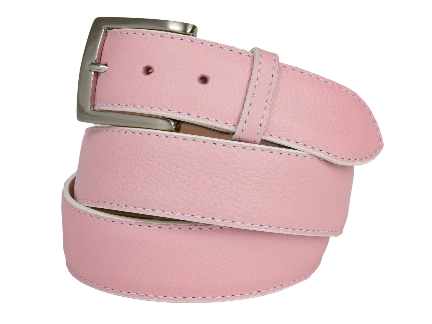 Calf Skin Pebble Belt Pink / White Stitch - The Golf Guys Online