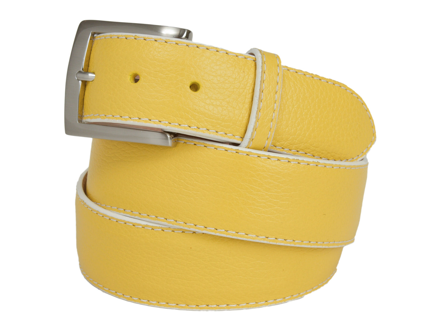 Calf Skin Pebble Belt Yellow / White Stitch - The Golf Guys Online