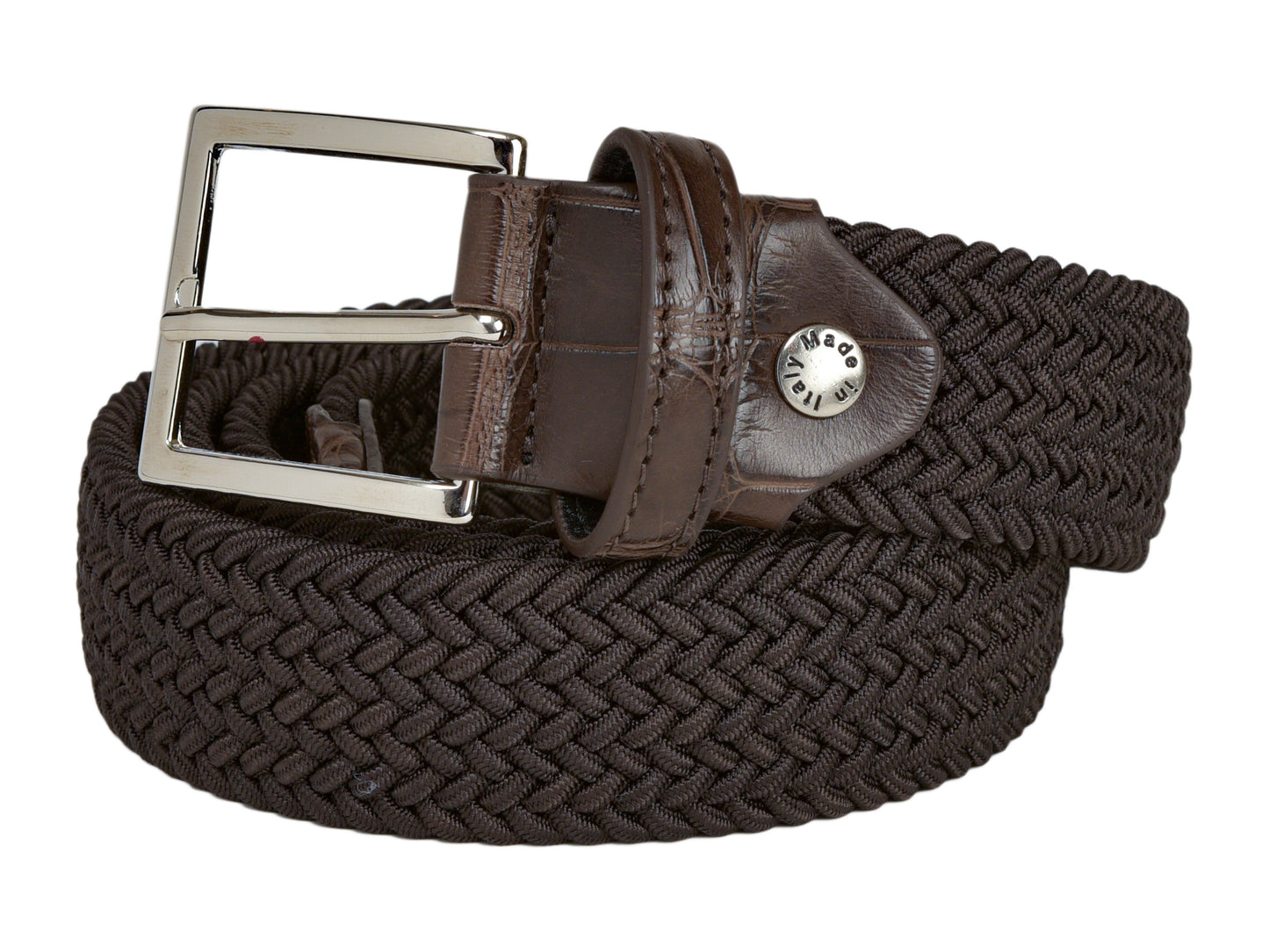 Cotton Stretch Belt Crocodile Tab Solid Brown - The Golf Guys Online