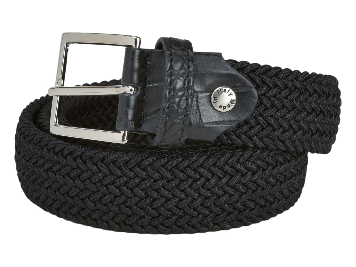 Cotton Stretch Belt Crocodile Tab Solid Black - The Golf Guys Online