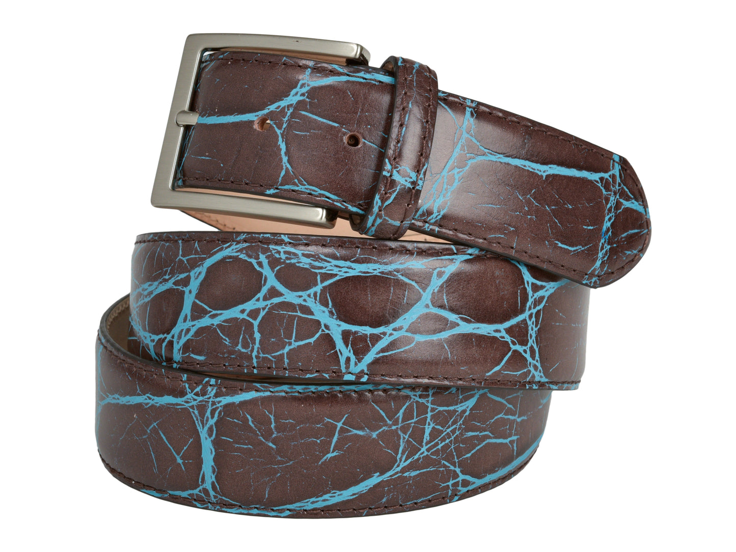 Limited Edition Calf Skin Alligator Embossed Belt Brown/Teal Blue - The Golf Guys Online