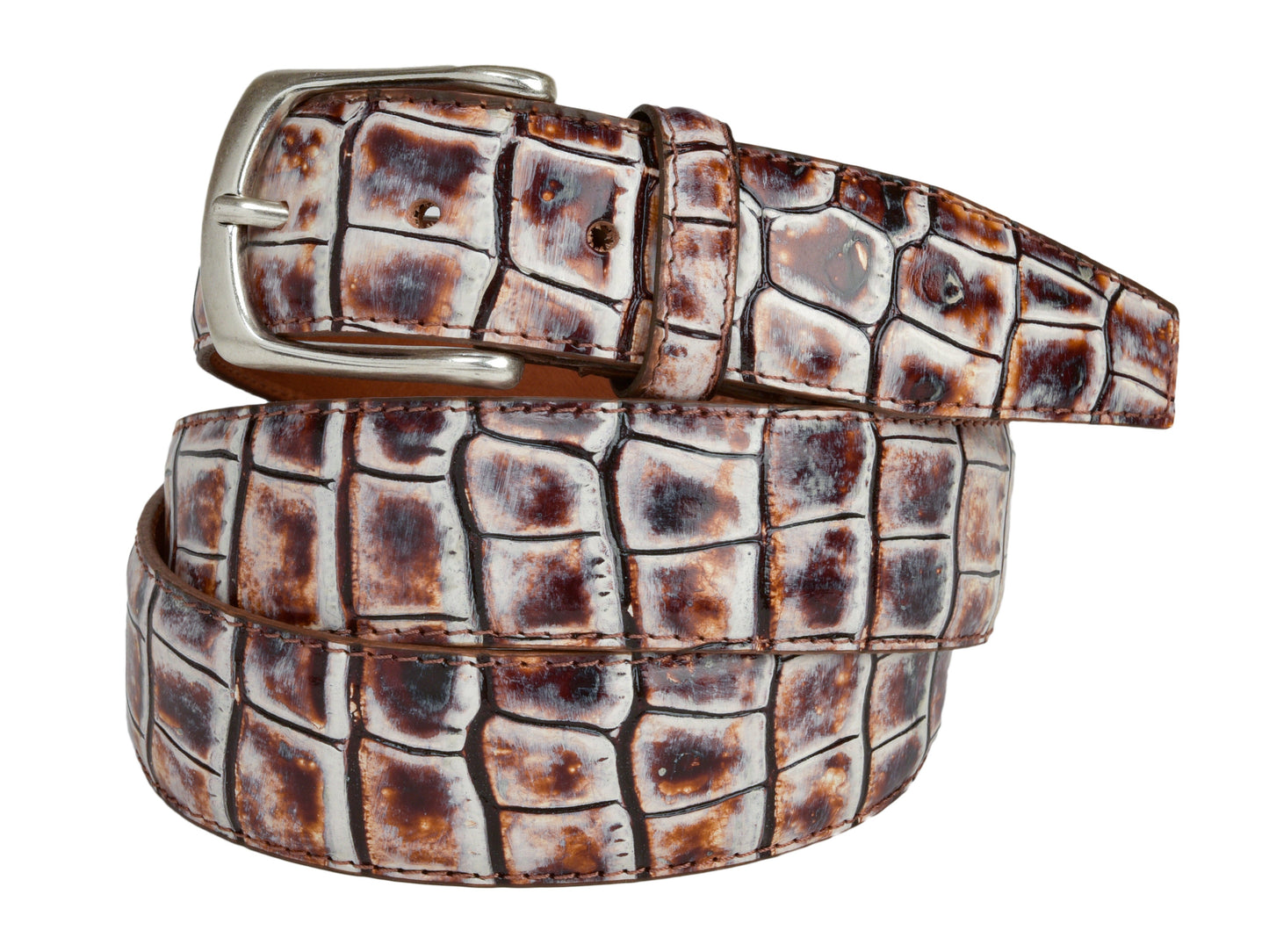 Limited Edition Calf Skin Crocodile Embossed Belt Distressed Brown - The Golf Guys Online