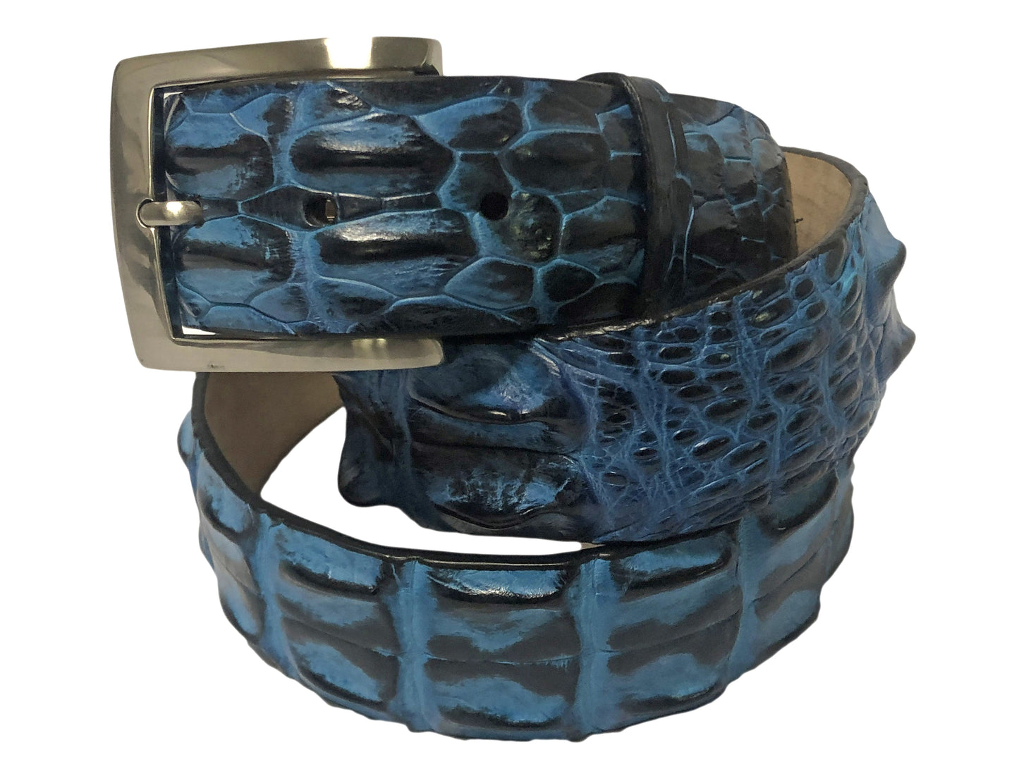 Caiman Skin Hornback Handpainted Belt Blue/Black - The Golf Guys Online