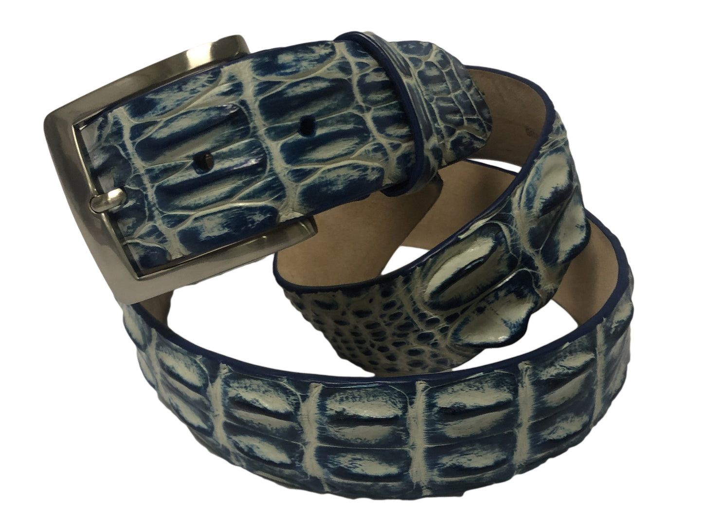Caiman Skin Hornback Handpainted Belt Blue/White - The Golf Guys Online