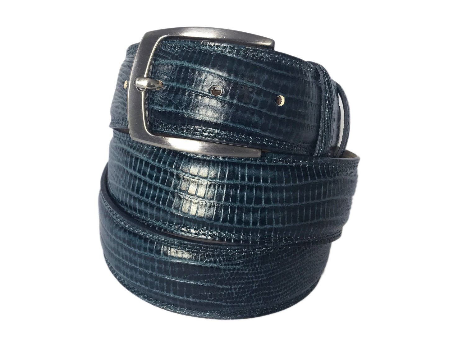 Calf Skin Lizard Embossed Belt Blue - The Golf Guys Online