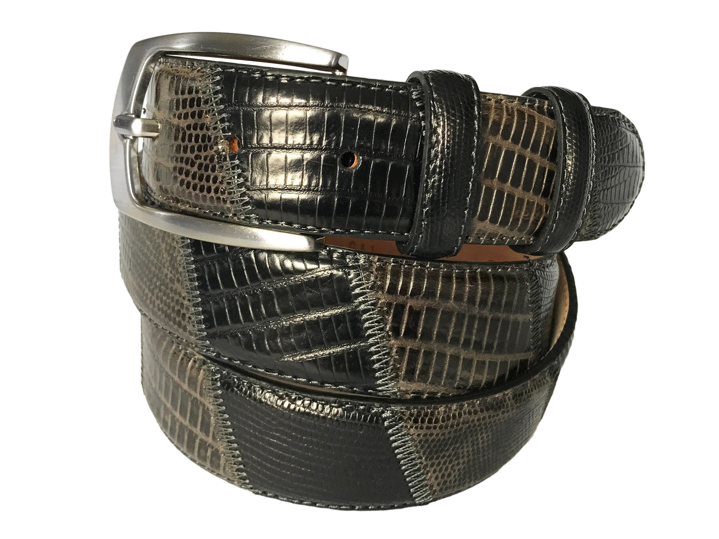 Calf Skin Lizard Embossed Patchwork Belt Black/Gray - The Golf Guys Online