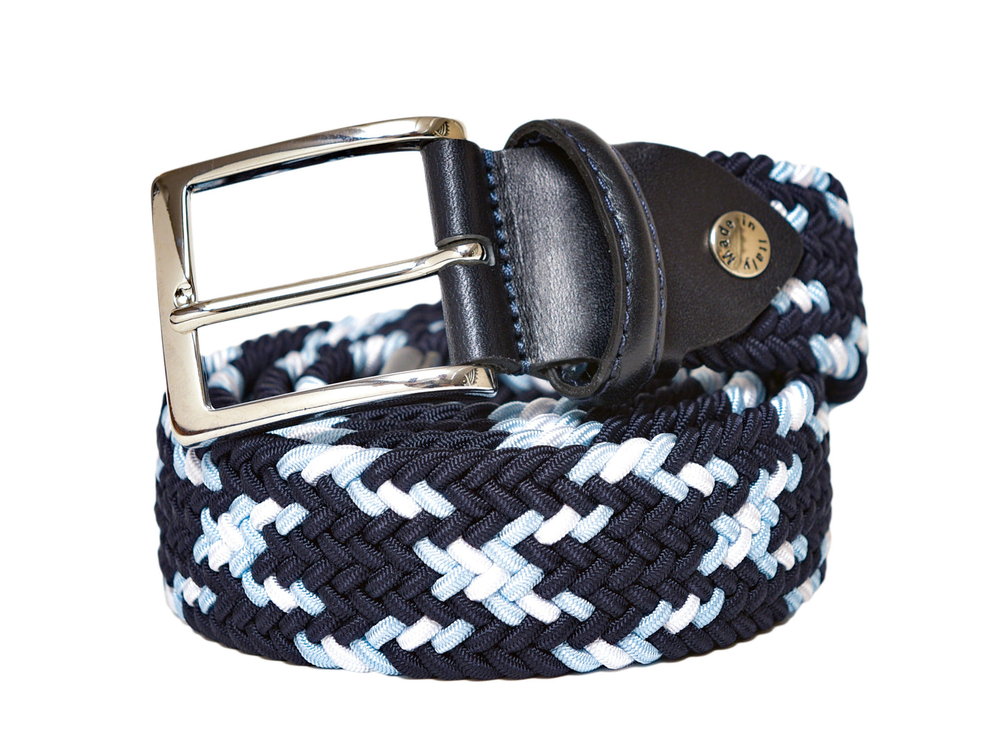 Cotton Stretch Belt Cross Navy/White/Light Blue - The Golf Guys Online