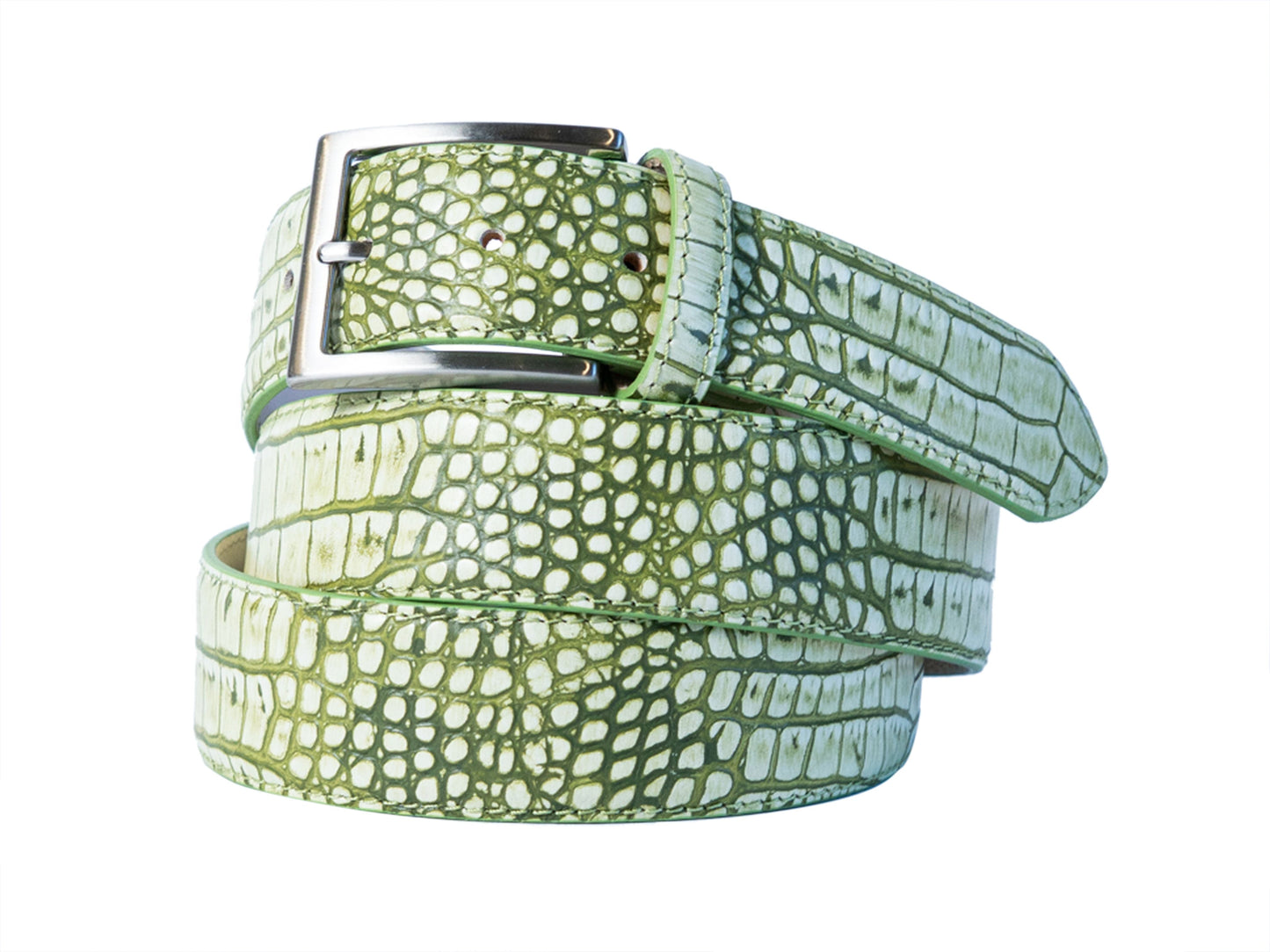 Limited Edition Handpainted Calf Skin Alligator Embossed Belt Lime Green - The Golf Guys Online