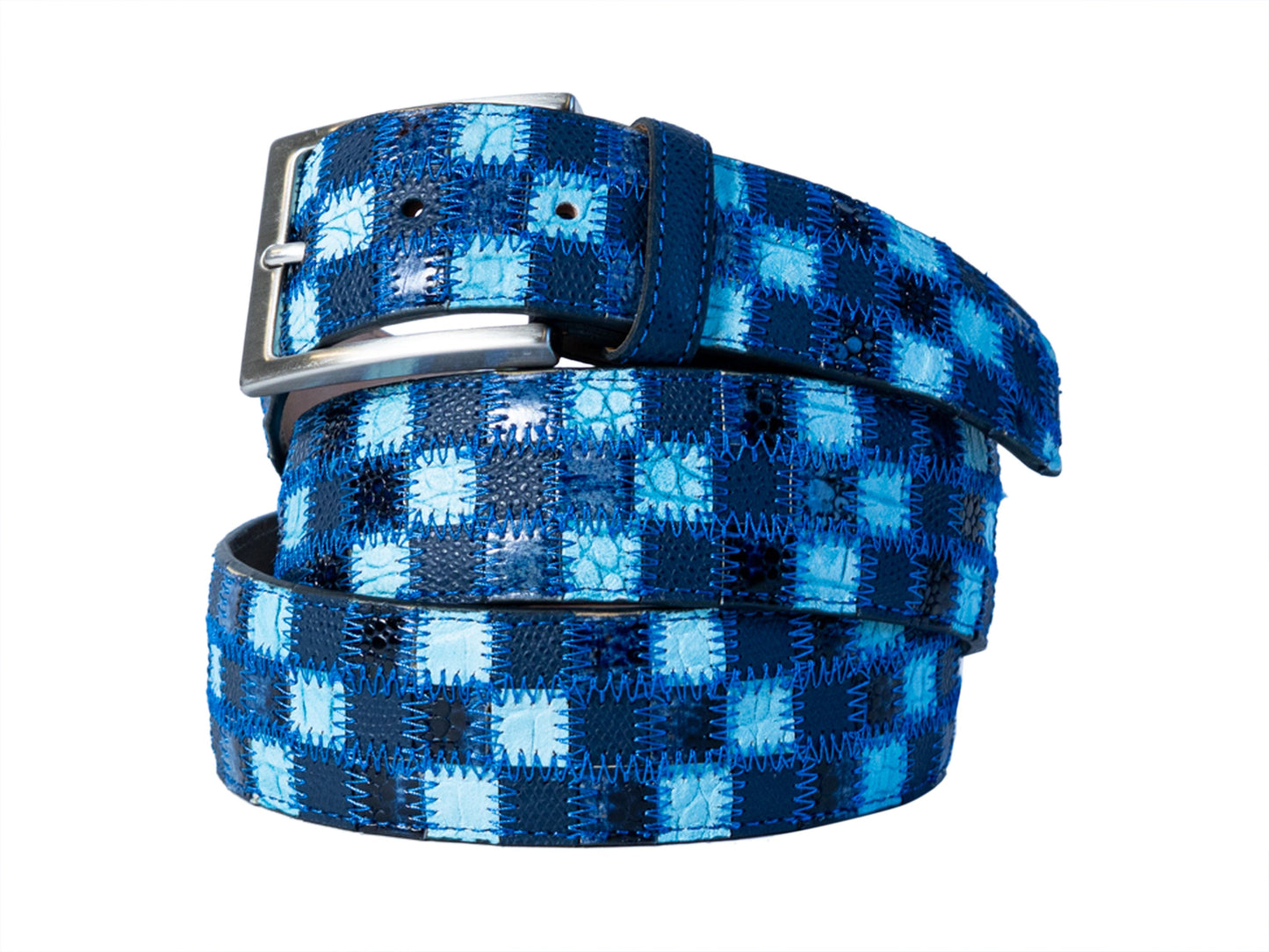 Limited Edition Duo-Skin Alligator Calf Patchwork Belt Light Blue/Blue - The Golf Guys Online