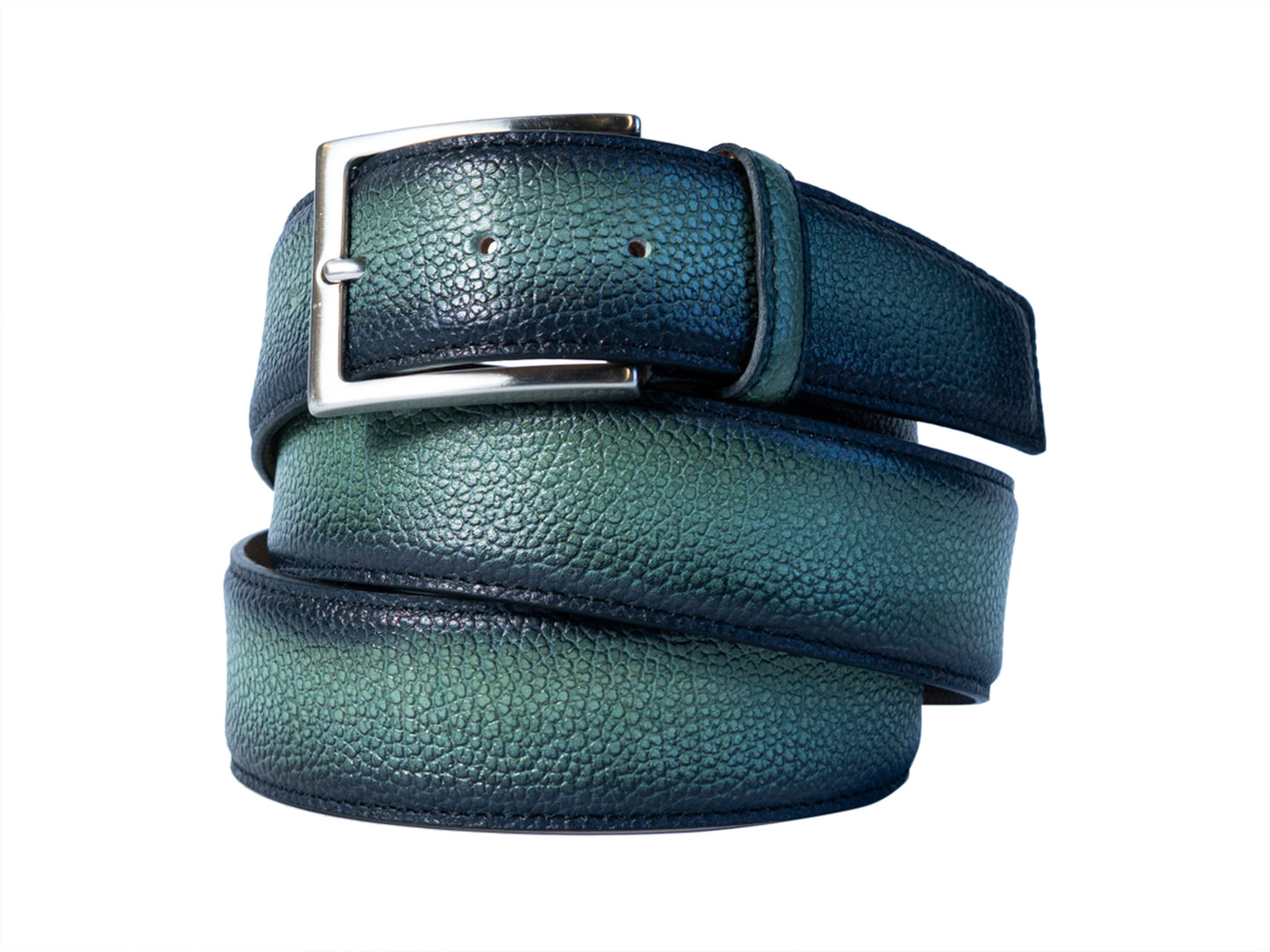 Limited Edition Handpainted Calf Skin Pebble Belt Forest Green - The Golf Guys Online