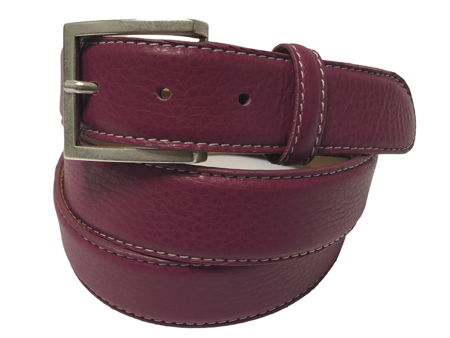 Calf Skin Pebble Belt Fuschia / White Stitch - The Golf Guys Online