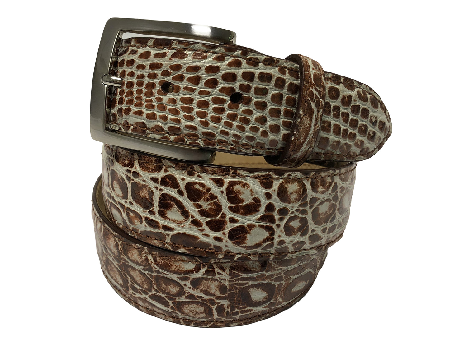 Caiman Skin Handpainted Belt Brown/White - The Golf Guys Online