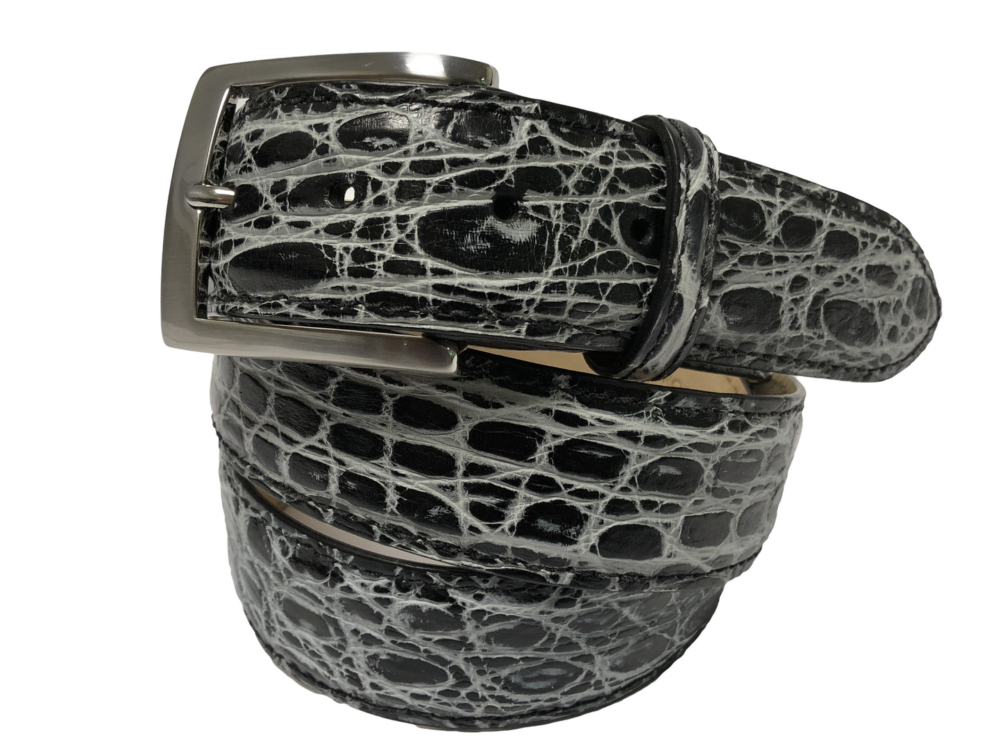 Caiman Skin Handpainted Belt Black/White - The Golf Guys Online