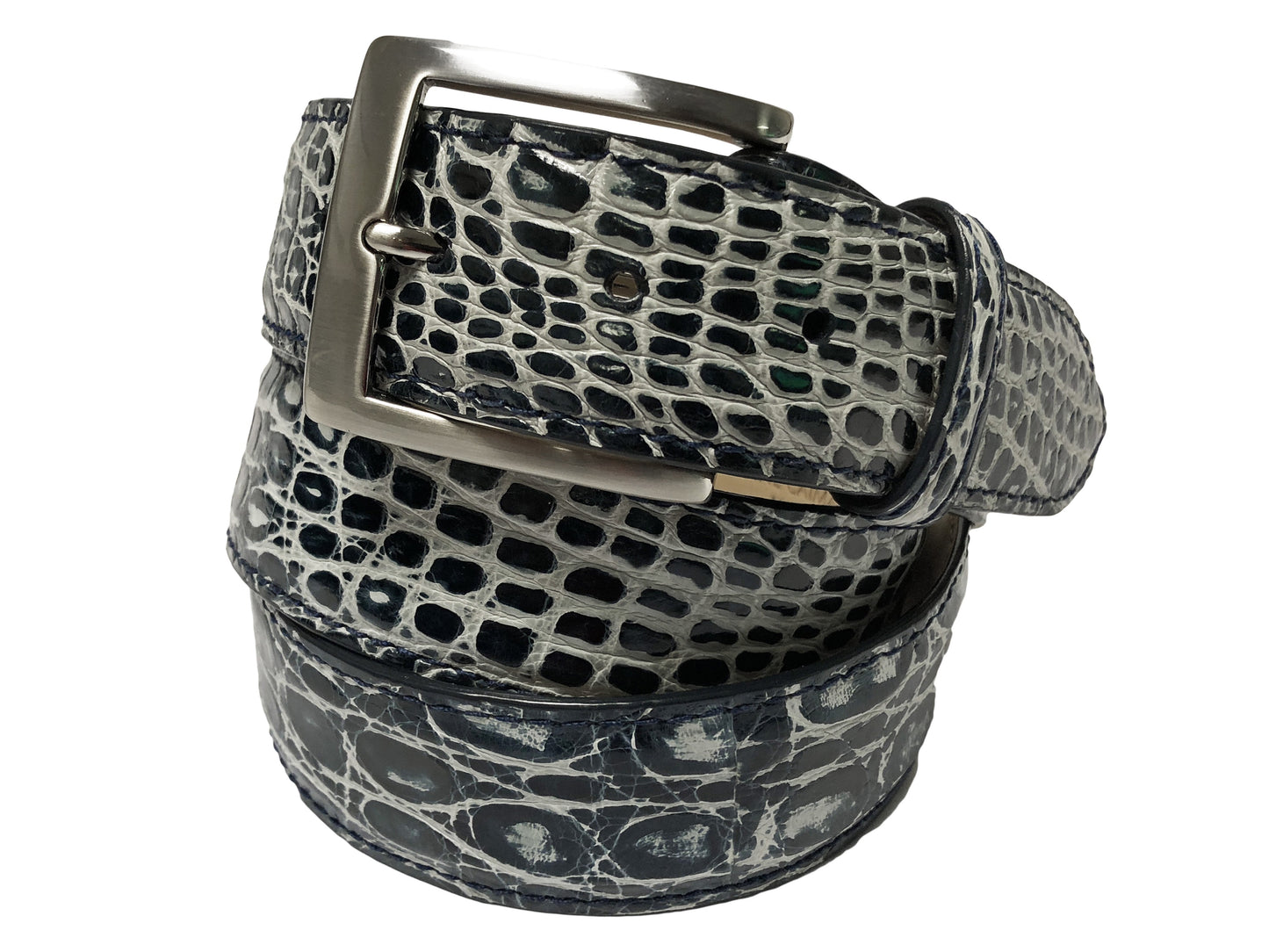 Caiman Skin Handpainted Belt Navy/White - The Golf Guys Online