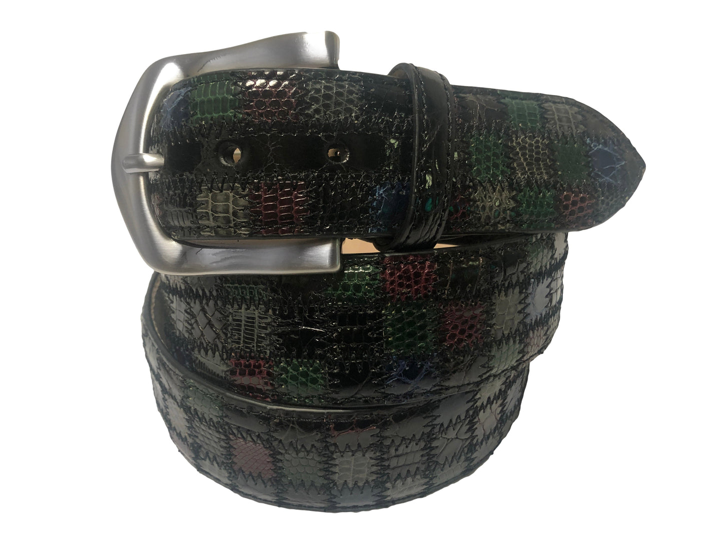Alligator Caiman Lizard Multi-skin Patchwork Belt Dark Multicolor - The Golf Guys Online