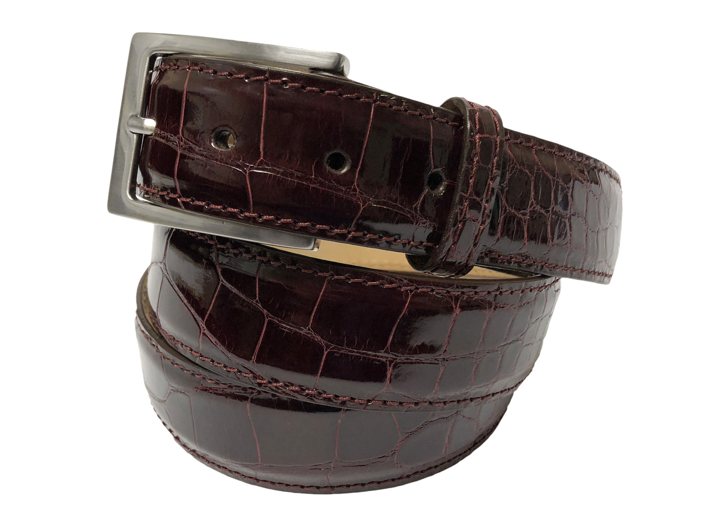 Alligator Skin Glossy Belt Burgundy - The Golf Guys Online