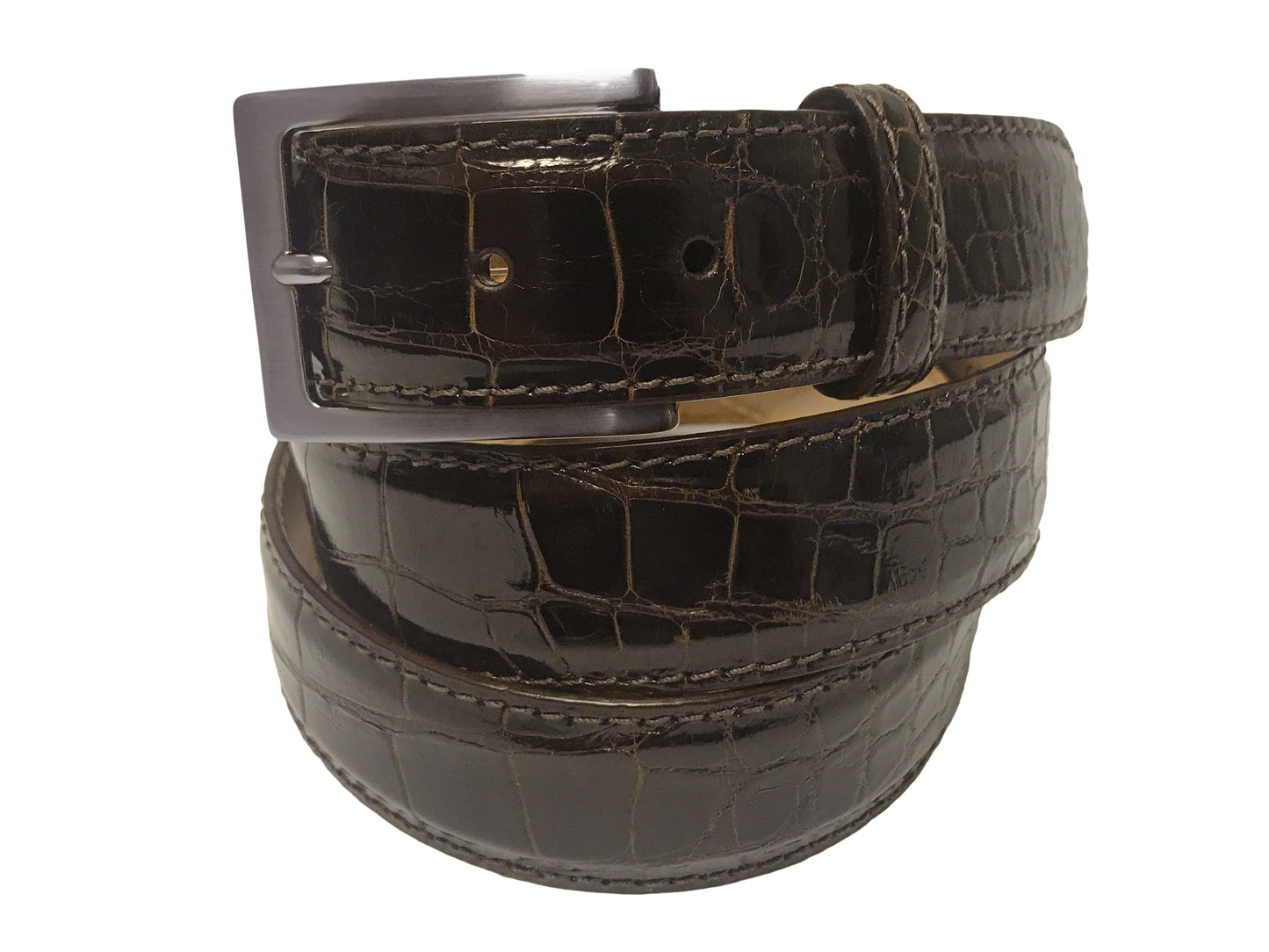 Alligator Skin Glossy Belt Chocolate Brown - The Golf Guys Online