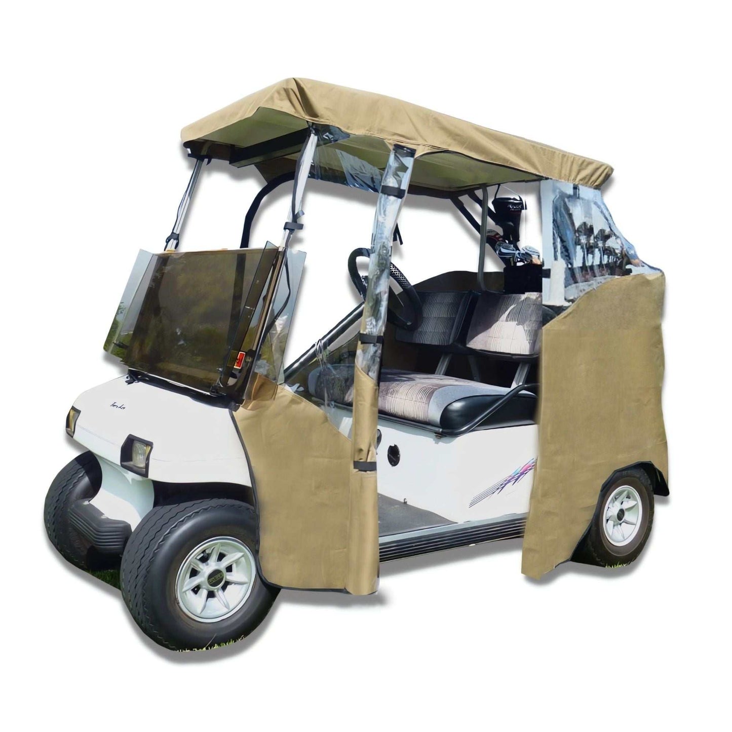 2 Passenger 3 Sides Golf Cart Driving Enclosure Cover Open Front Taupe