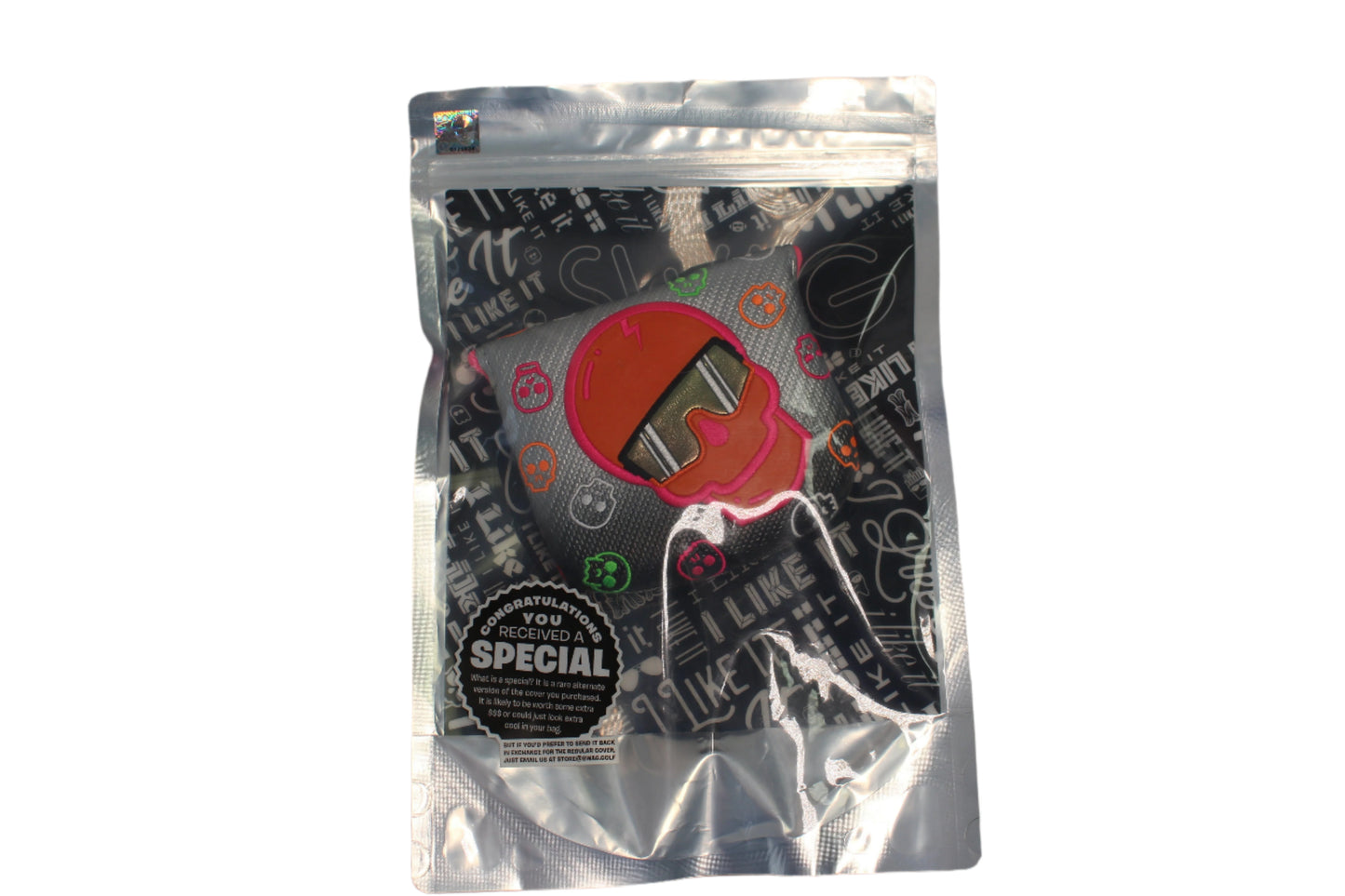 Swag Golf - Skull Neon Gold Glasses (SPECIAL EDITION) Silver/Orange/Pink Mallet Putter Cover - The Golf Guys Online