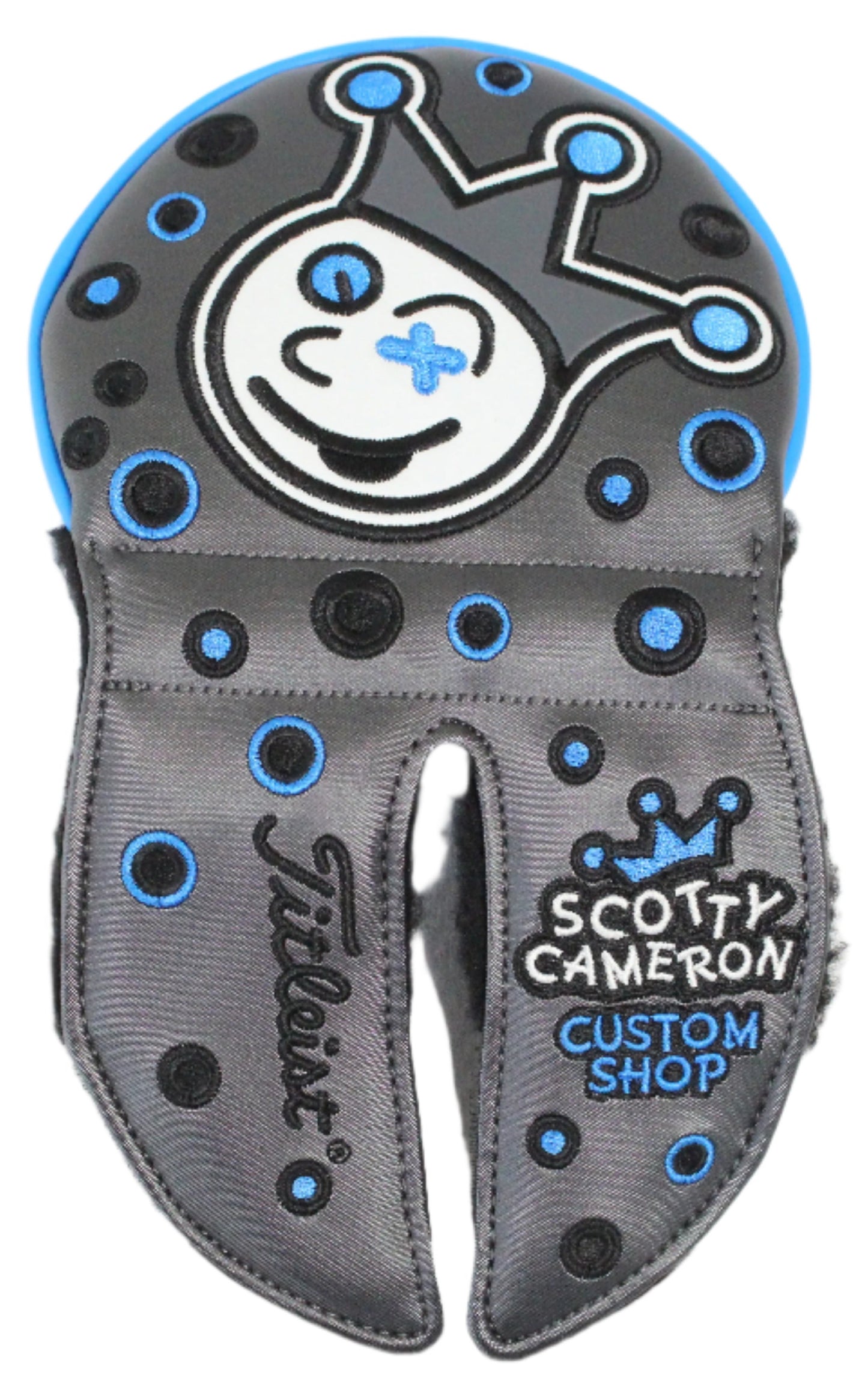Scotty Cameron - 2019 Custom Shop Jackpot Johnny Charcoal & Blue Mid-Round Center-Shafted Mallet Putter Headcover - The Golf Guys Online