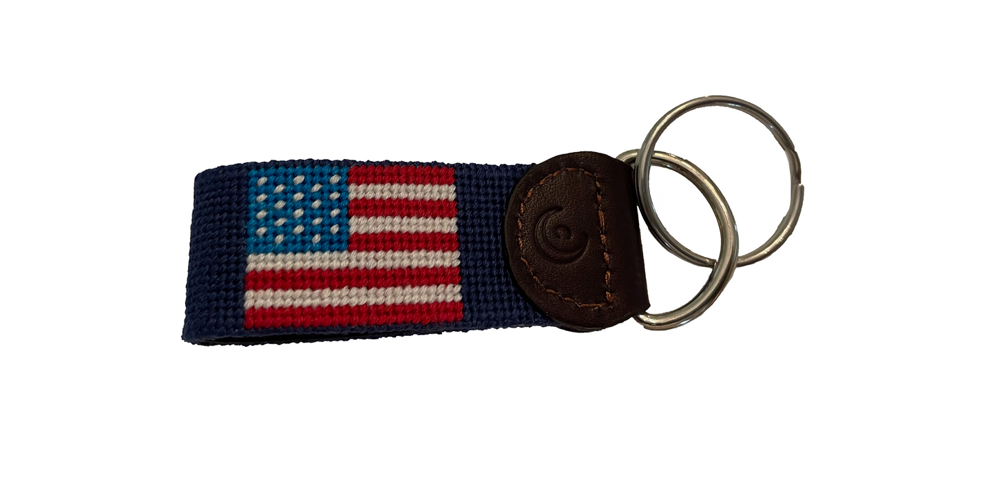 Key Fob - USA Flag Hand-stitched Needlepoint - The Golf Guys Online