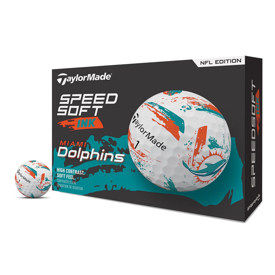 TaylorMade Speed Soft Ink NFL Dolphins Golf Balls - The Golf Guys Online