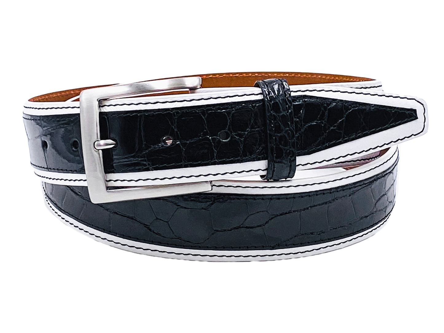 Alligator Calf Duo-Skin Handpainted Belt Black/White - The Golf Guys Online
