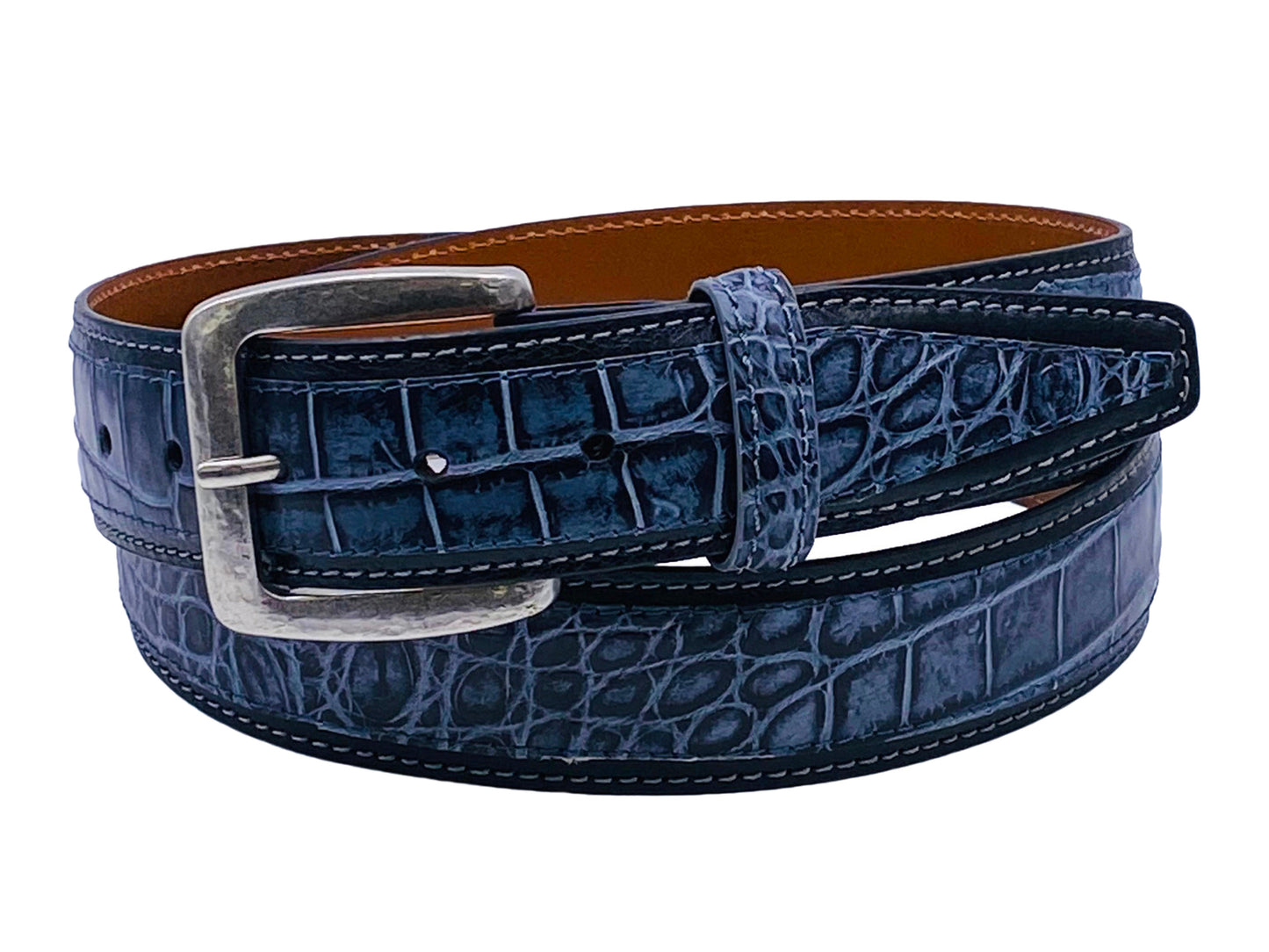Alligator Calf Duo-Skin Handpainted Belt Blue/Black/Navy - The Golf Guys Online