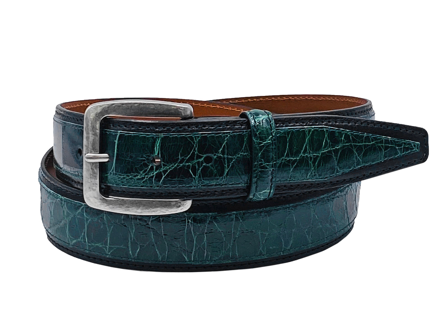 Alligator Calf Duo-Skin Handpainted Belt Green/Black - The Golf Guys Online
