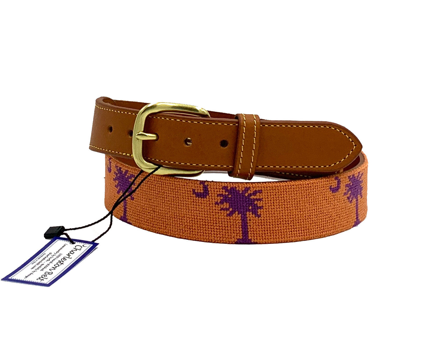 Charleston Belt Carolina Crescent Palmetto Hand-stitched Needlepoint Belt - The Golf Guys Online