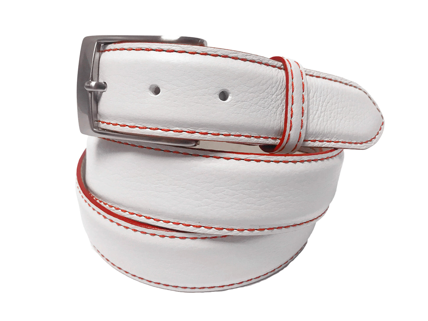 Calf Skin Pebble Belt White / Red Stitch & Edge - The Golf Guys Online